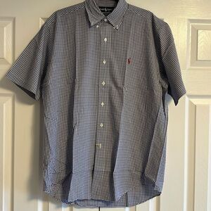 Ralph Lauren Men’s Navy Blue & White Check Short-sleeve Button Down Shirt - M